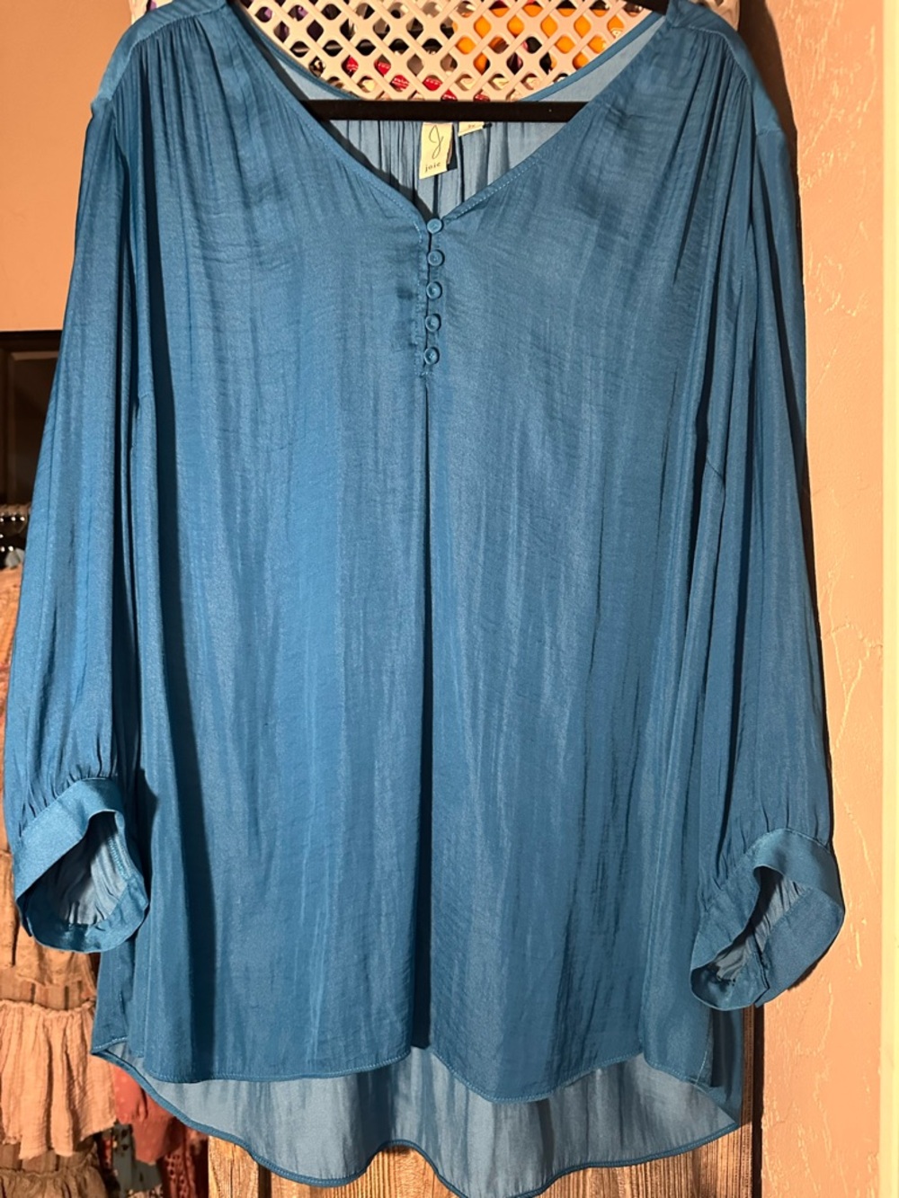 Joie Teal Blue V-Neck Button-Front Long Sleeve Blouse